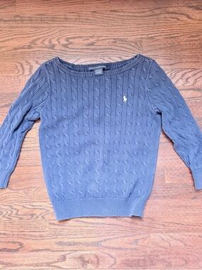 Ralph Lauren Women's Navy Cable Off-Shoulder Sweater